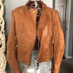 Tan leather motorcycle jacket